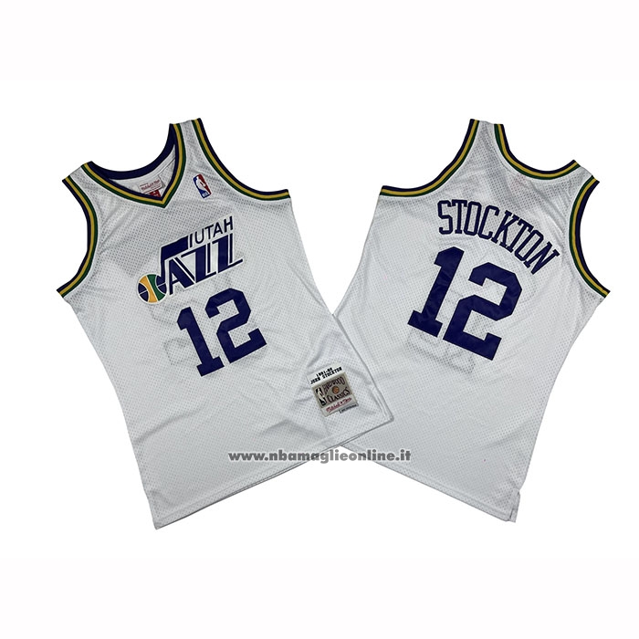 Maglia Utah Jazz John Stockton No 12 Mitchell & Ness 1991-92 Bianco